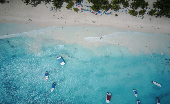Look From Turquoise Water Along Golden Beach Somewhere Dominican Republic 1