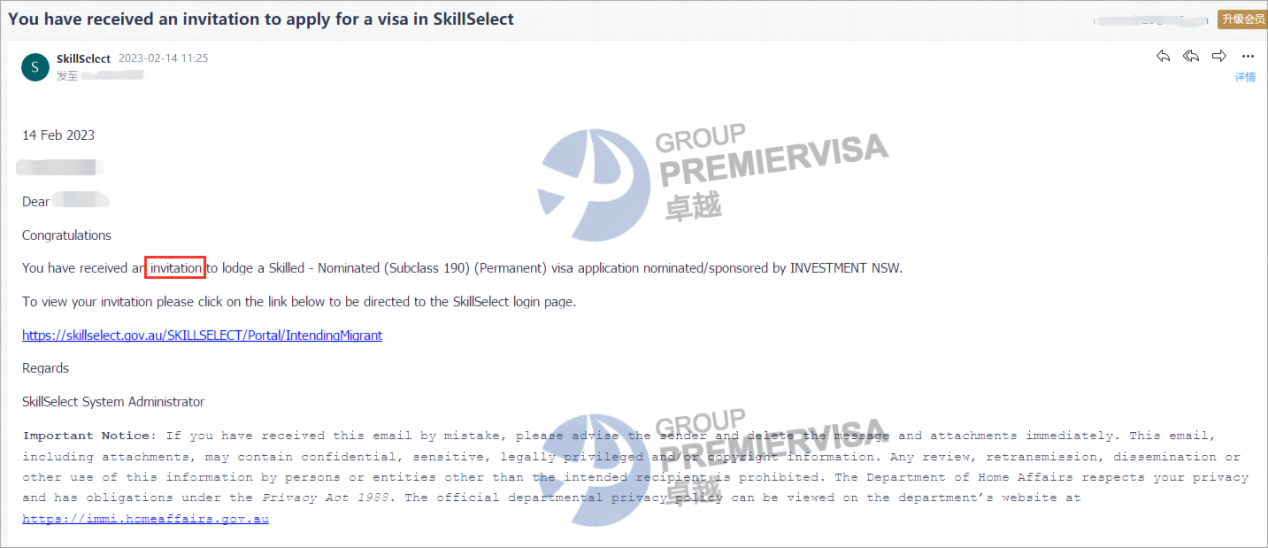 Ms.Zhang Nsw190提名正式获邀，可以递交签证