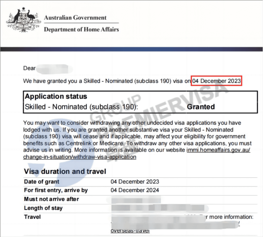 恭喜Mr. Qian Nsw190签证顺利下签！